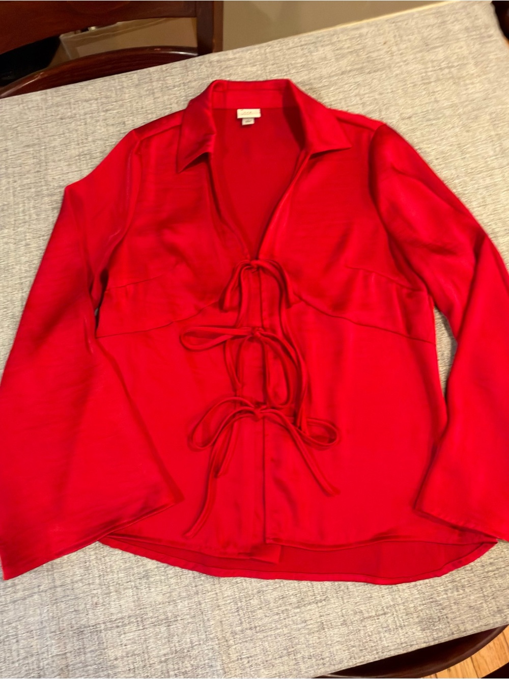 Red Tie-Front Long Sleeve Blouse a new day